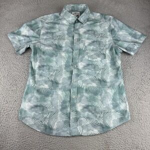 Split Mens Size M Slim Fit Blue Tropical Button Up Shirt Short Sleeve Hawaiian